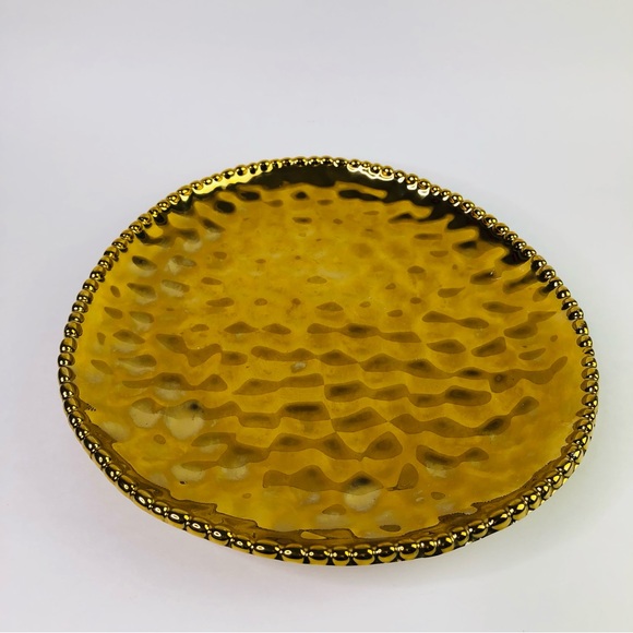 Gold Porcelain Decorative Plate Egg Shape Bubble Trim Edge Centerpiece Home PRC - Picture 3 of 10